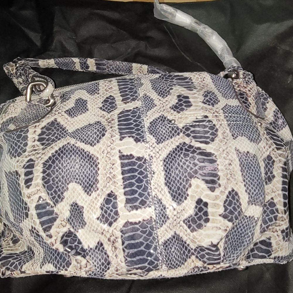 Snake Print Crossbody Bag in Navy and Cream